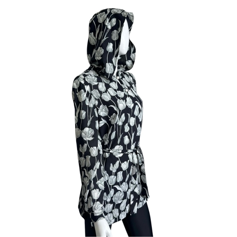 Alex Colman Sports Wear Vintage Floral Print Hood Long Sleeve Black White Tunic - Picture 6 of 13